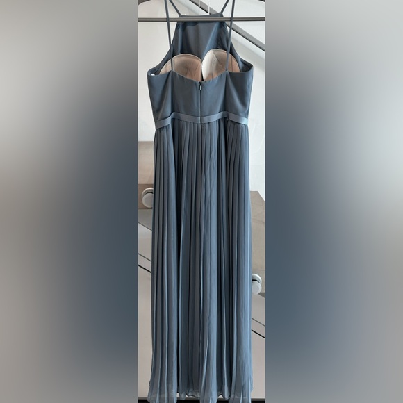 Davids Bridal Bridesmaid Dress Steel Blue Sz 4 Chiffon Halter Neck Pleated Skirt - Picture 8 of 16